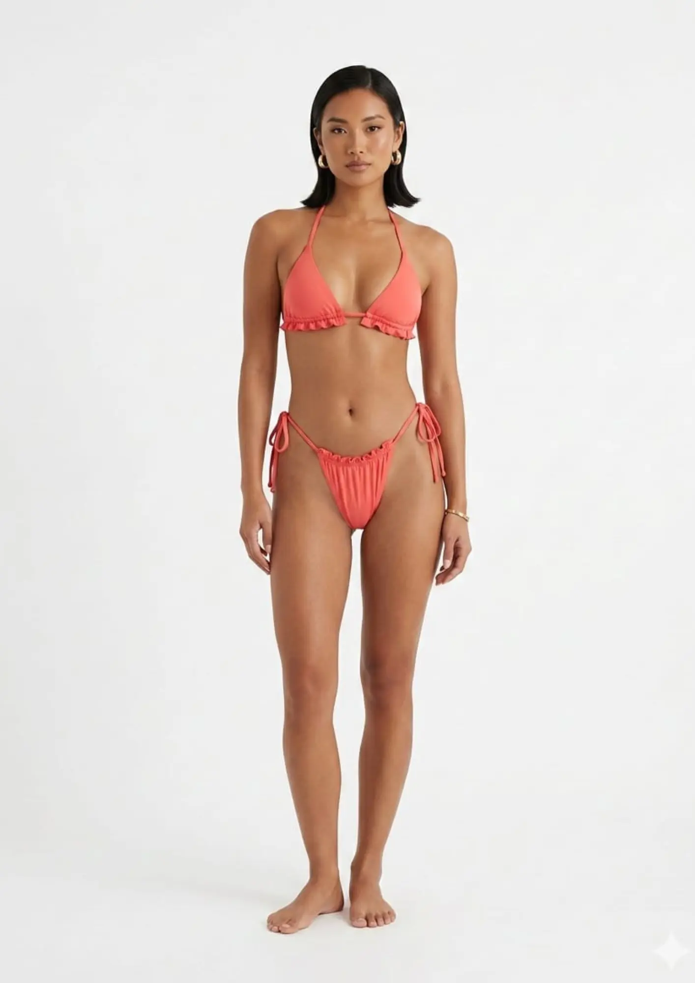Textured Triangle Bikini with Tie Side Bottom