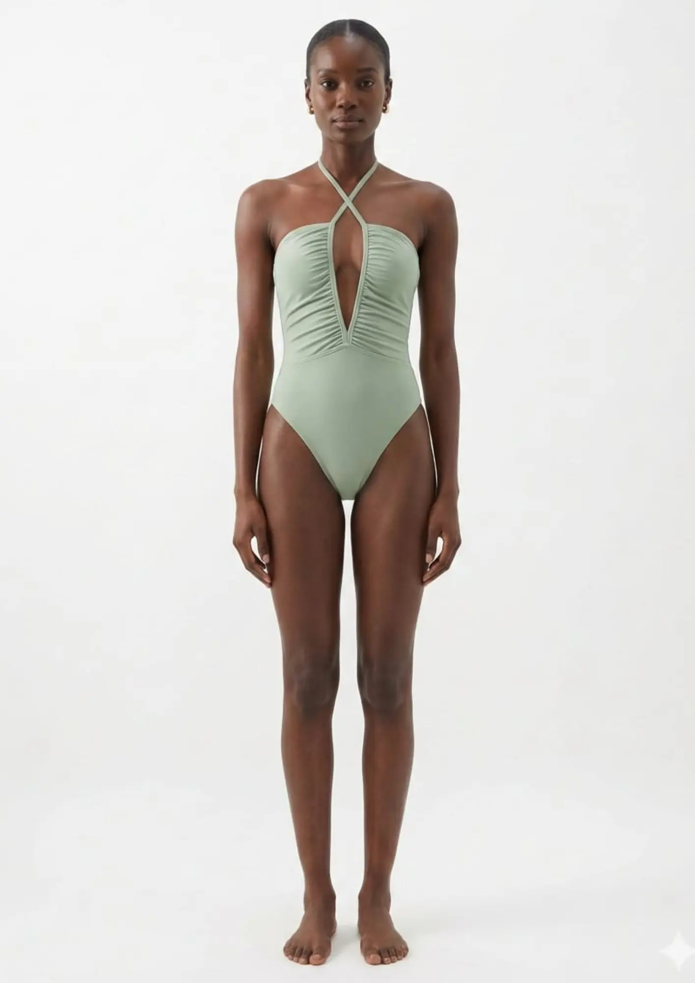Halter Neck Ruched One Piece Swimsuit