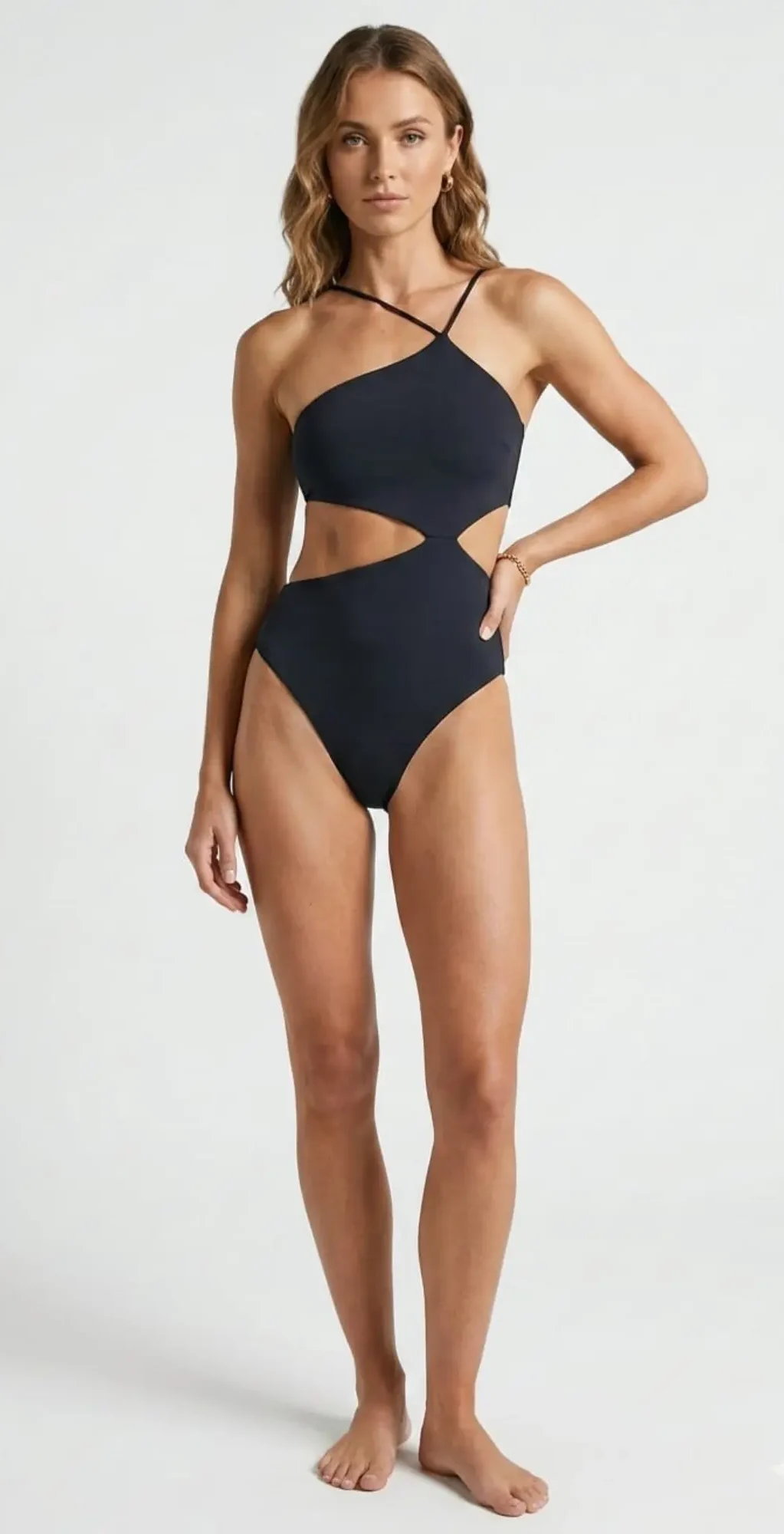 Asymmetric One Shoulder Cut Out Side One Piece Bikini