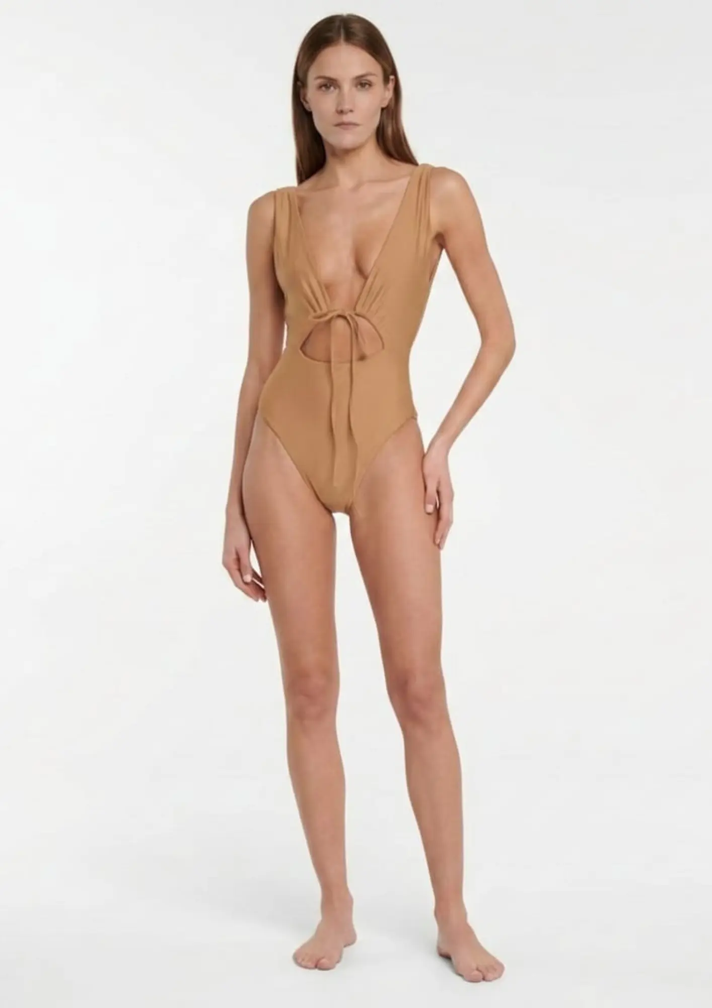 Deep V Neck Tie Front Sexy Swimsuit