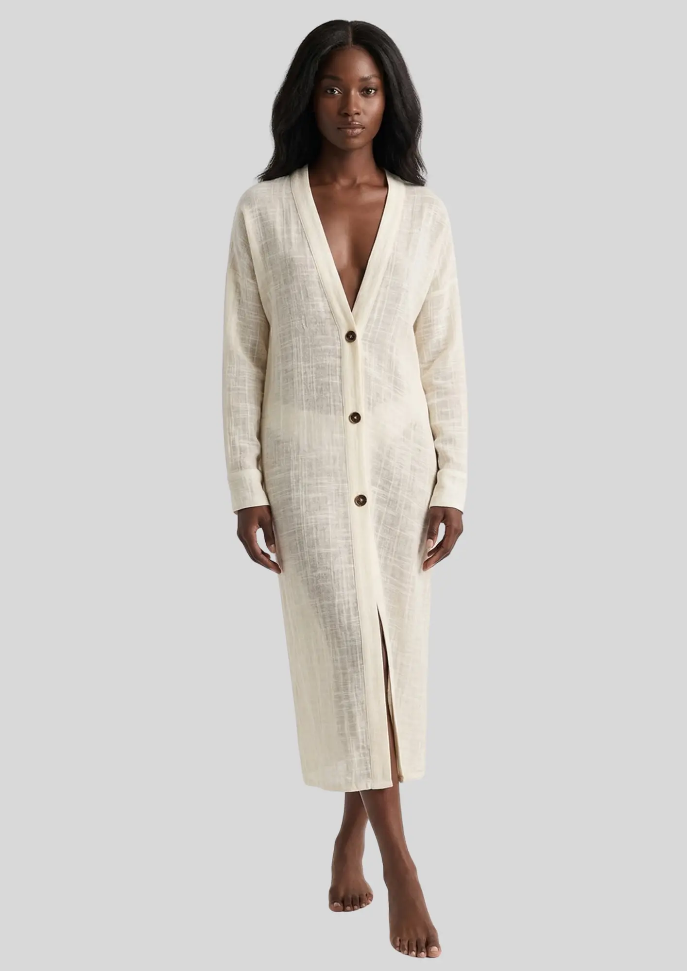 Long Sleeve Linen Beach Cover Up Dress