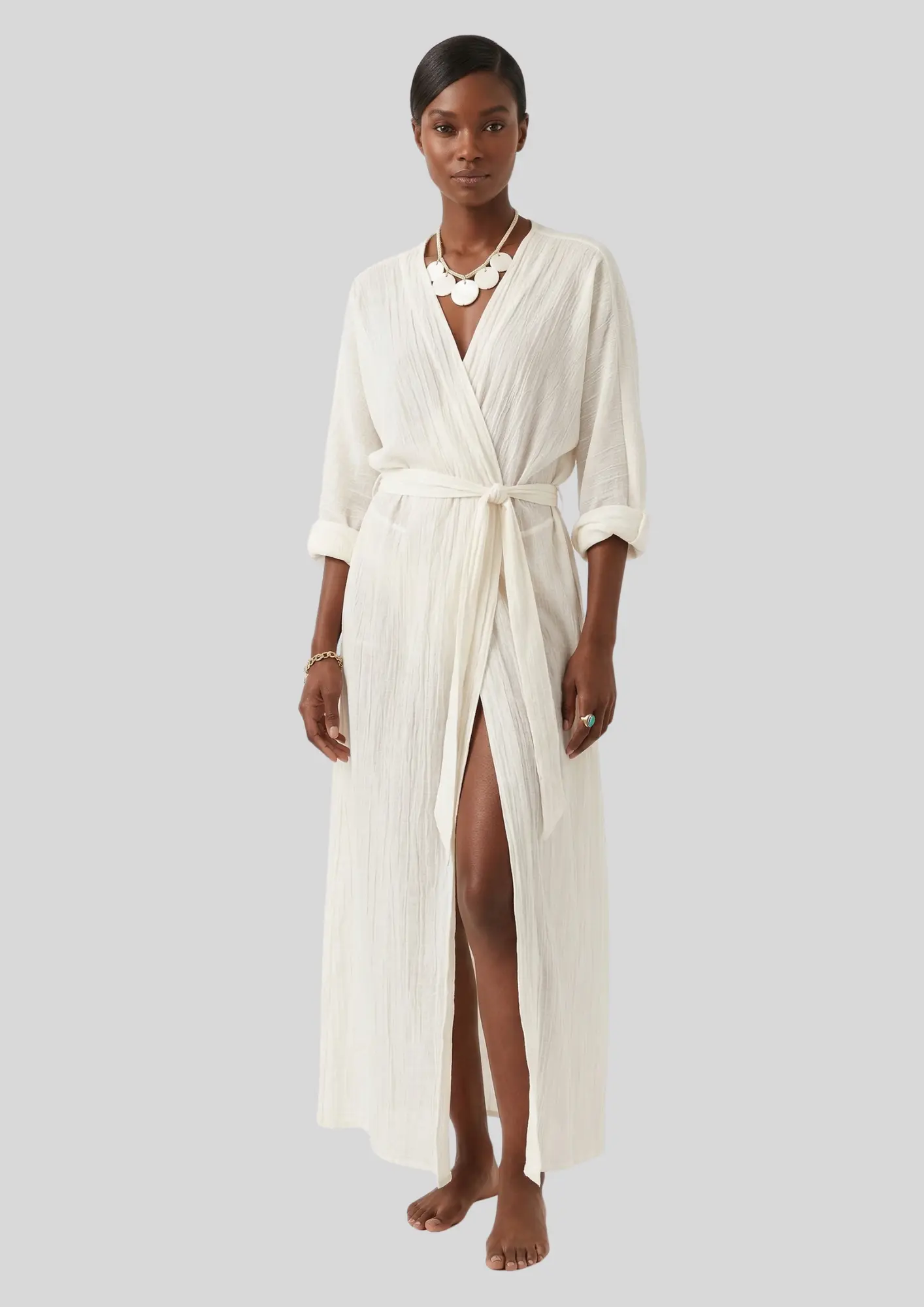 Wrap Front Linen Beach Robe Dress