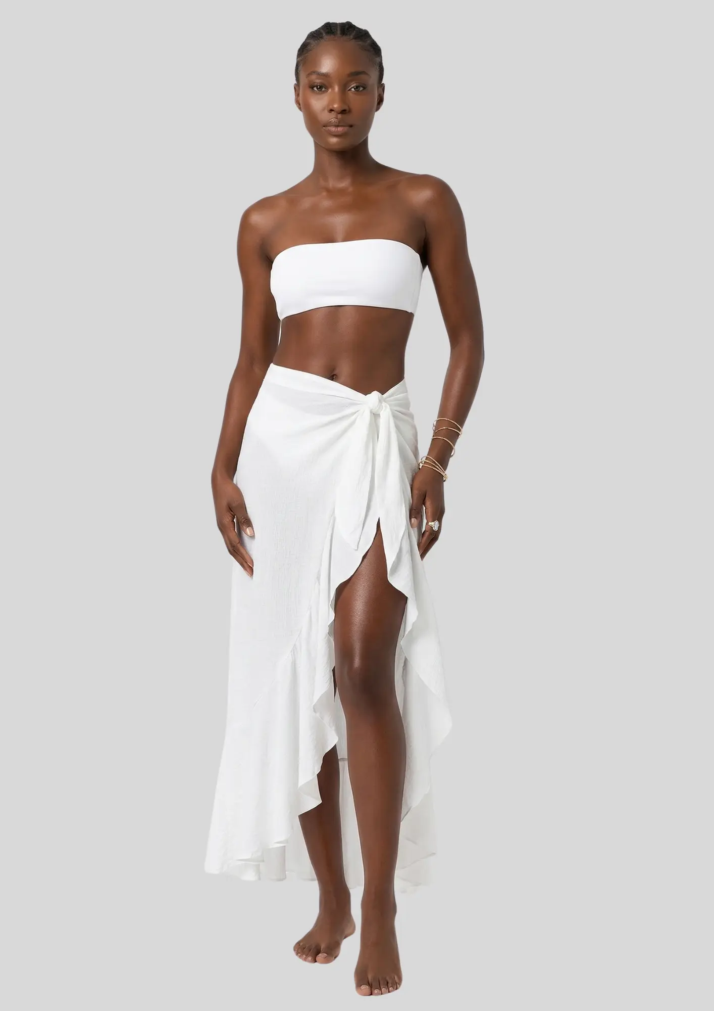 Bandeau Bikini with Asymmetrical Sarong Skirt