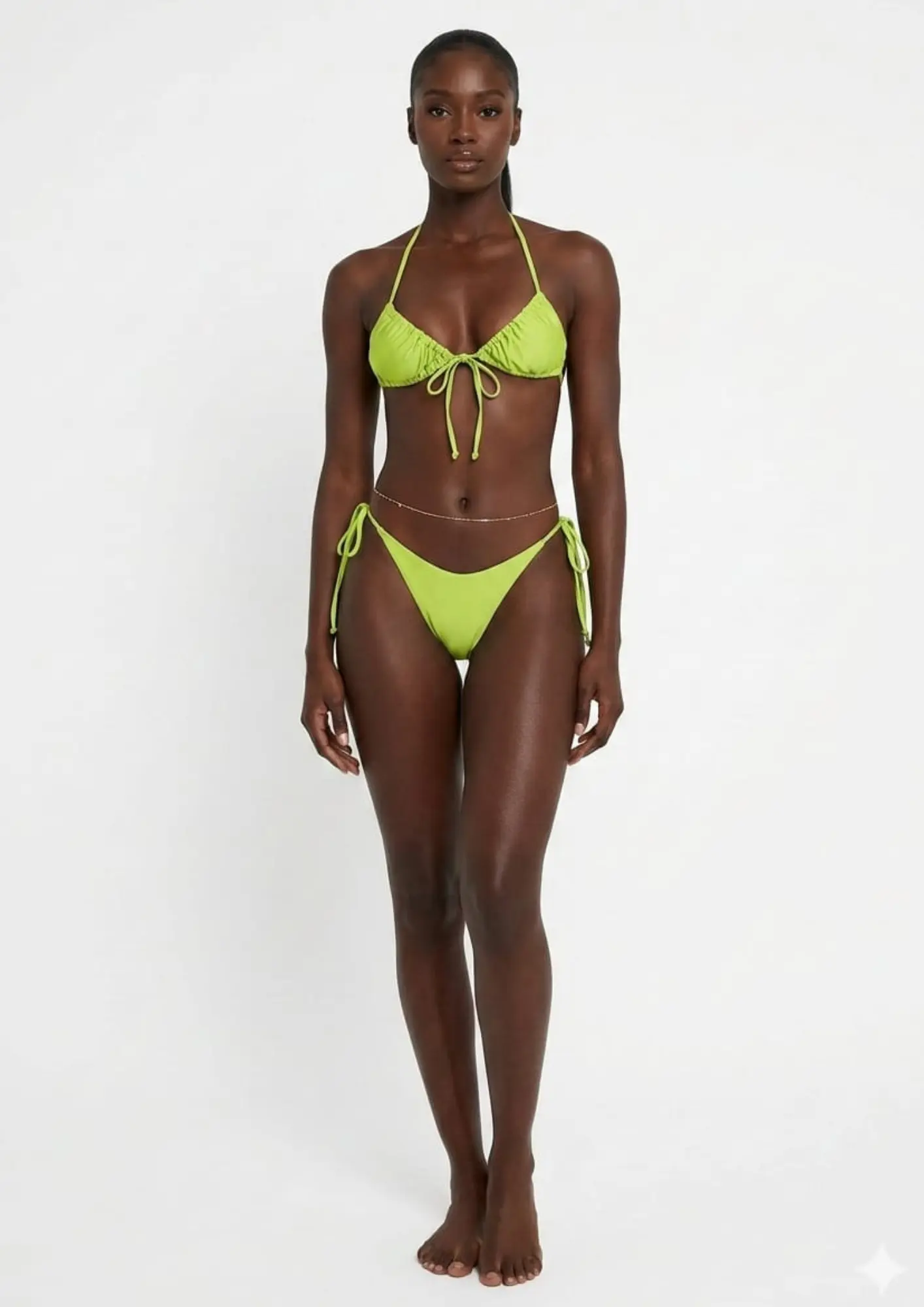 Ruched Triangle Bikini with Tie Front Detail